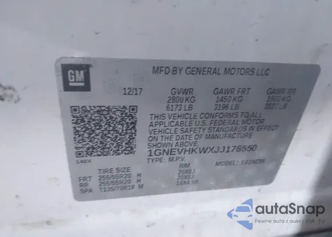 2018 Chevrolet Traverse Lt z USA, uszkodzony, nr VIN 1GNEVHKWXJJ176550